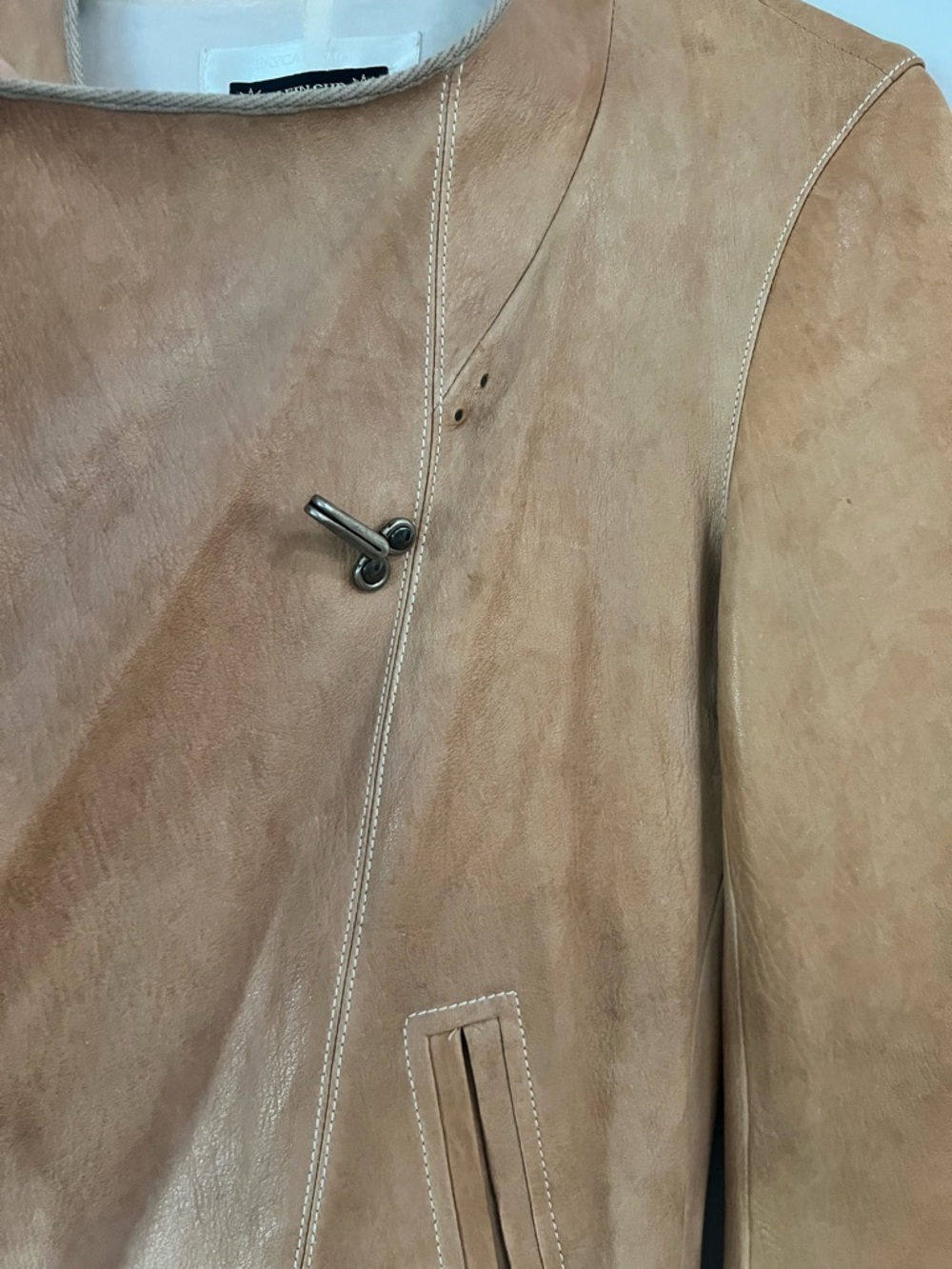 Plein Sud Cognac Leather Draped Jacket - Picture 8 of 9